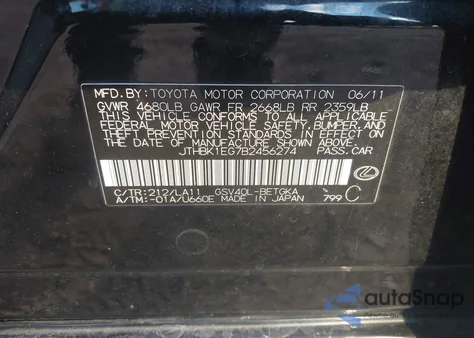 2011 Lexus Es 350 z USA, uszkodzony, nr VIN JTHBK1EG7B2456274